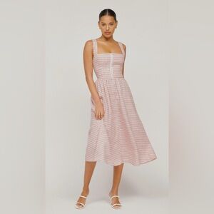 Reformation Tagliatelle Linen Dress in Blush Check